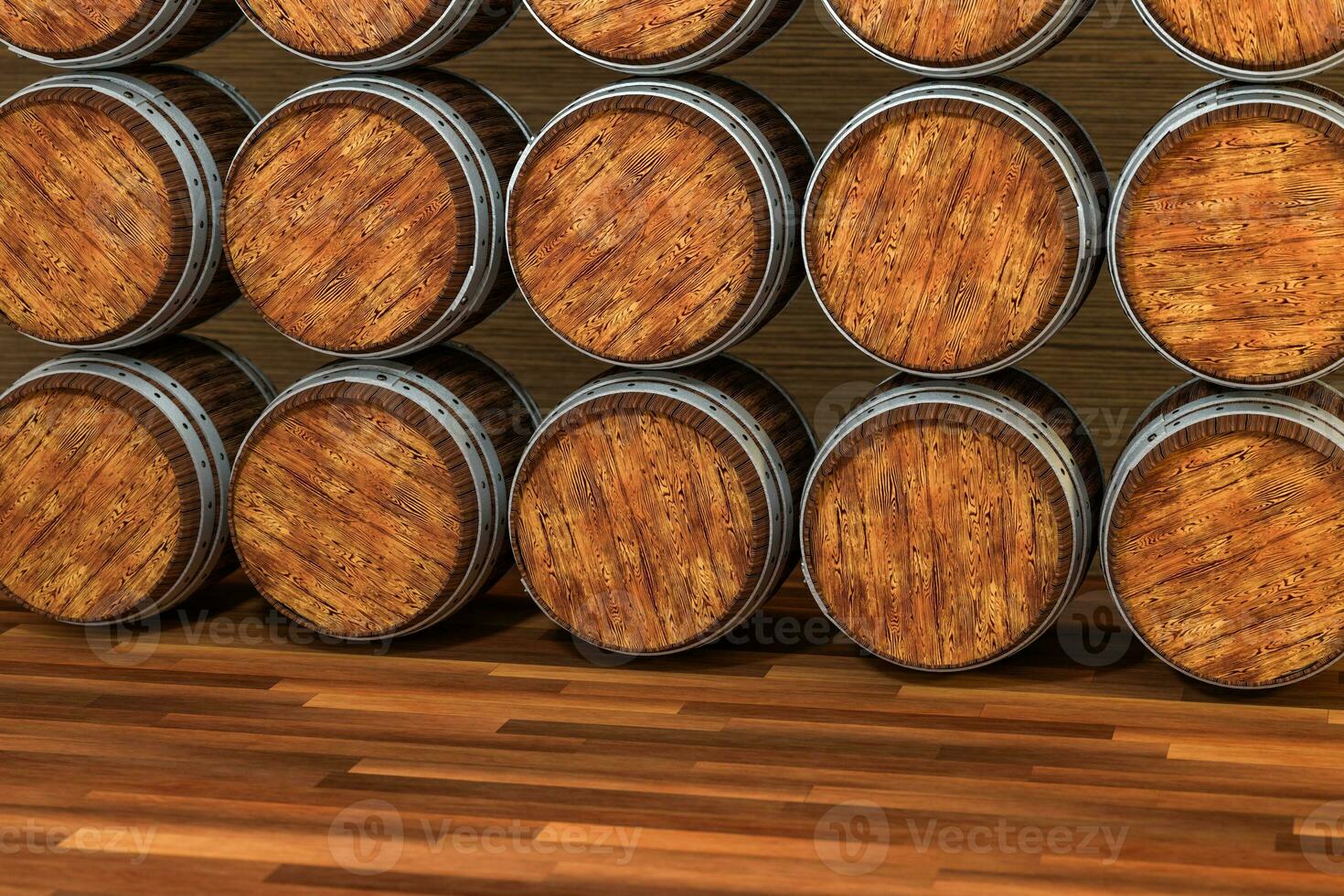 Wooden winery barrel with warm color background, 3d rendering photo