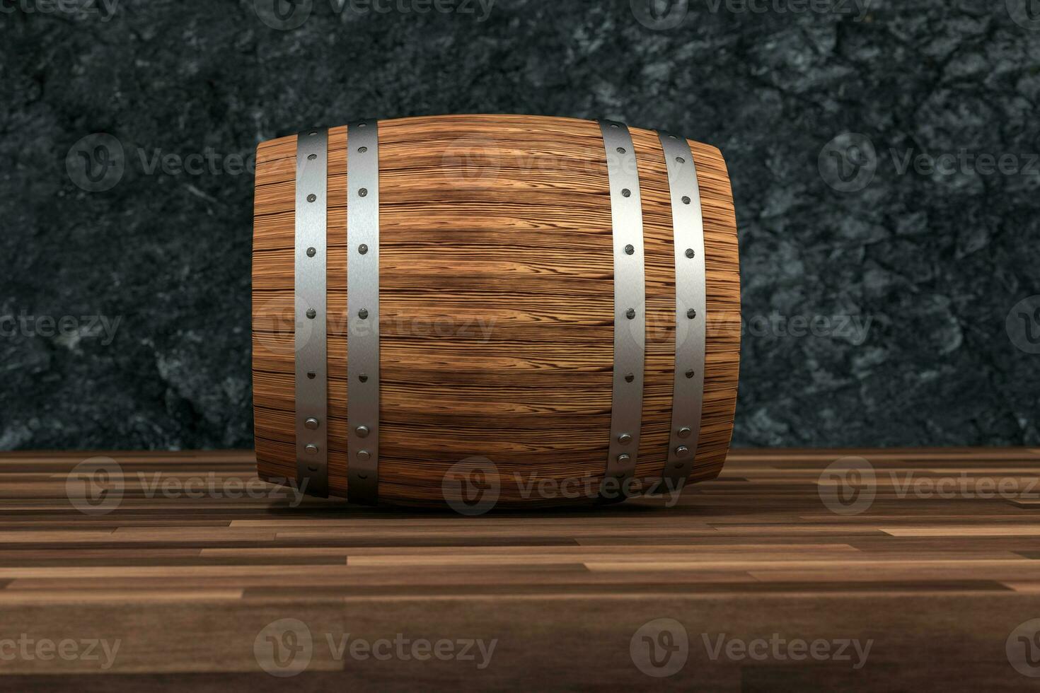 Wooden winery barrel with dark rust background, 3d rendering photo