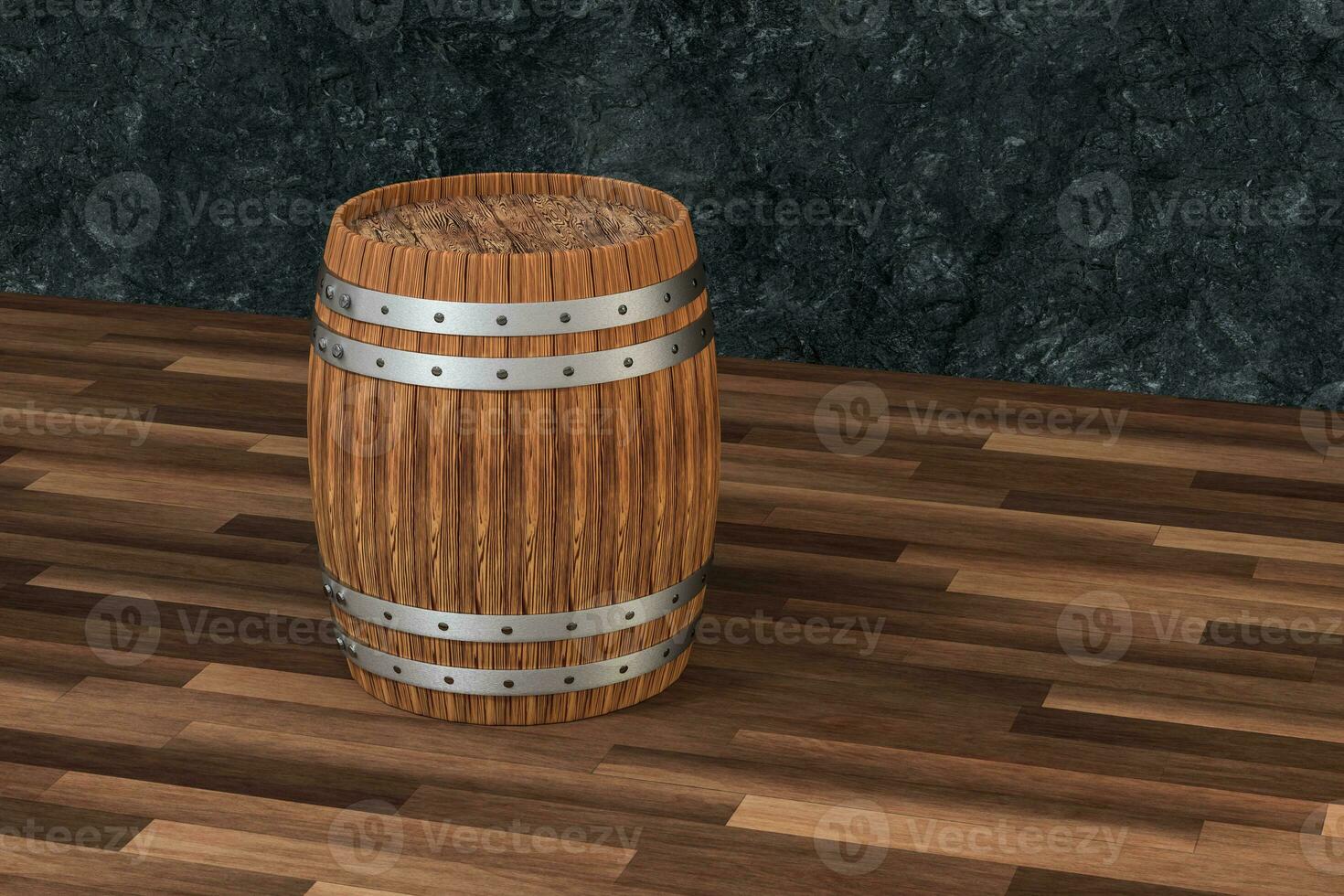 Wooden winery barrel with dark rust background, 3d rendering photo