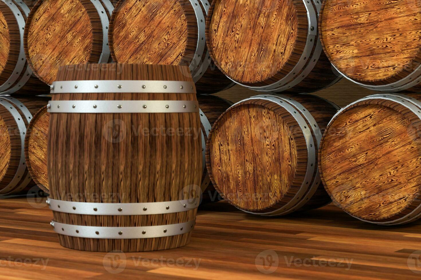 Wooden winery barrel with warm color background, 3d rendering photo