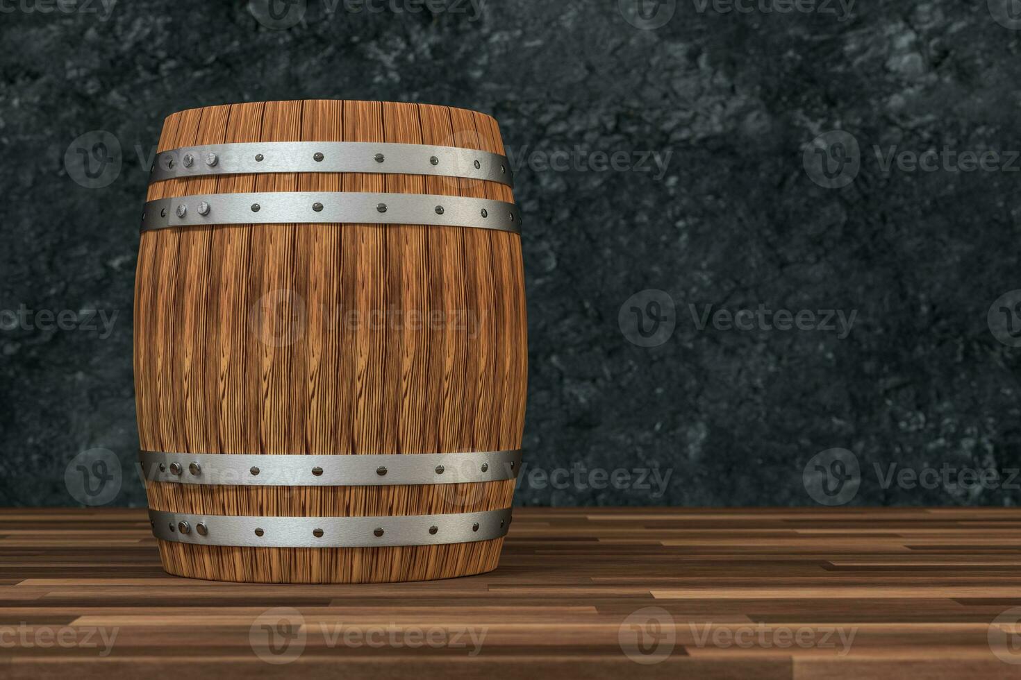 Wooden winery barrel with dark rust background, 3d rendering photo