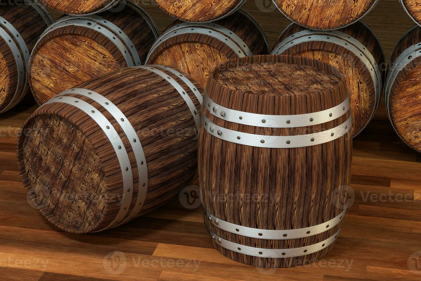 de madera lagar barril con calentar color fondo, 3d representación foto