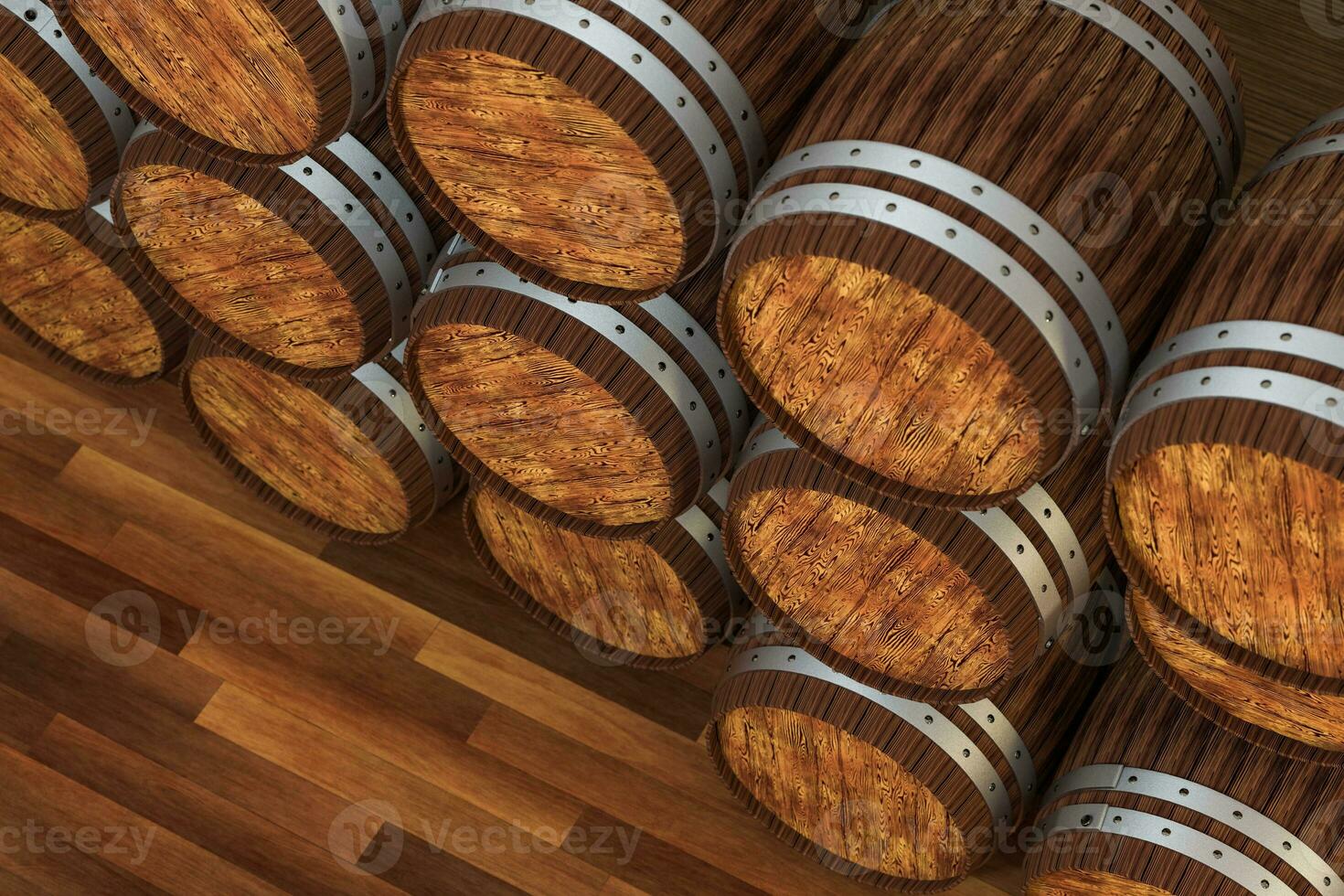 de madera lagar barril con calentar color fondo, 3d representación foto