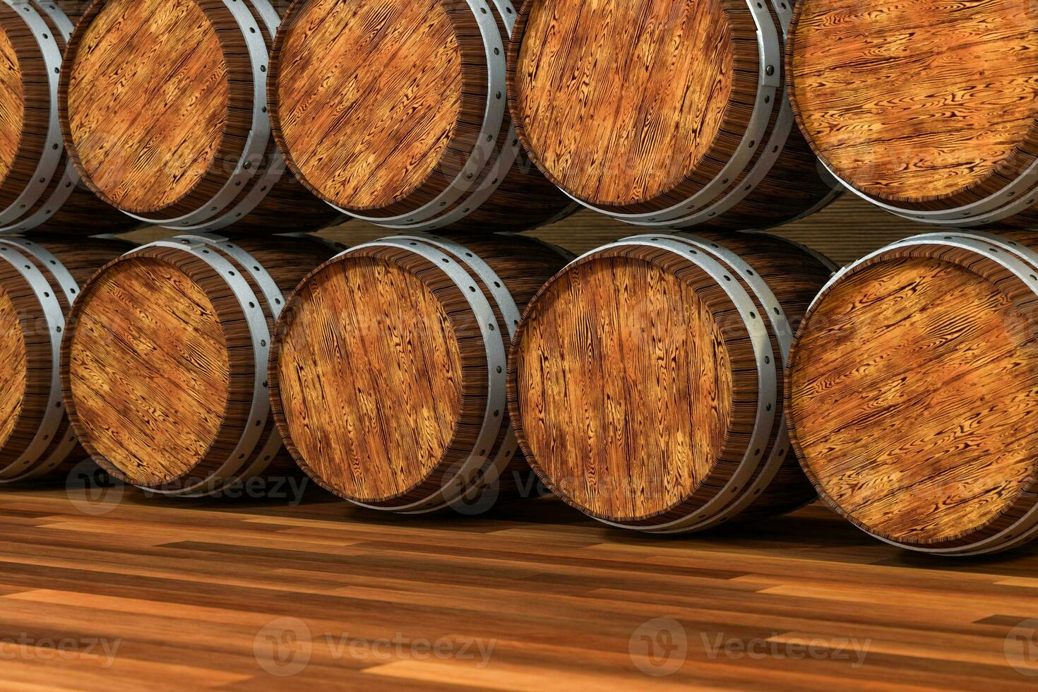 Wooden winery barrel with warm color background, 3d rendering photo