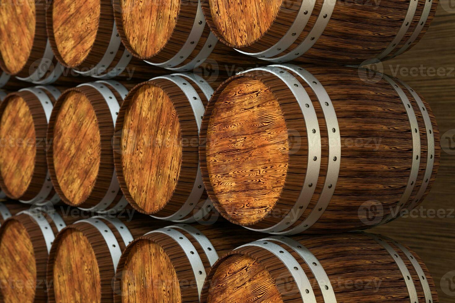 Wooden winery barrel with warm color background, 3d rendering photo