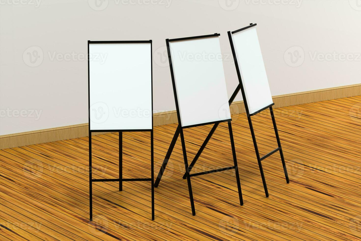 The blank easel board with wooden floor background, 3d rendering. photo