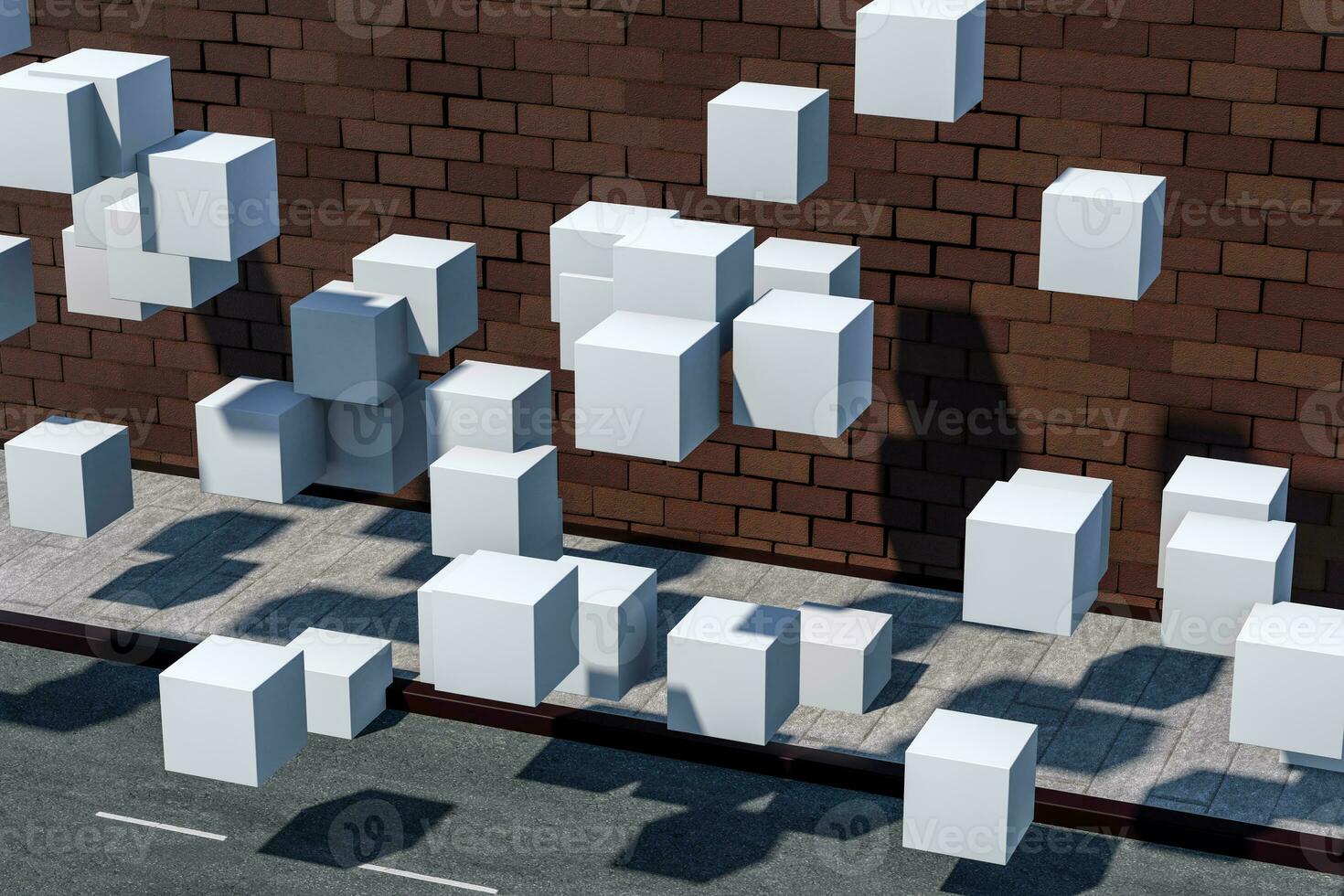 The brick wall and pitch street, 3d rendering. photo