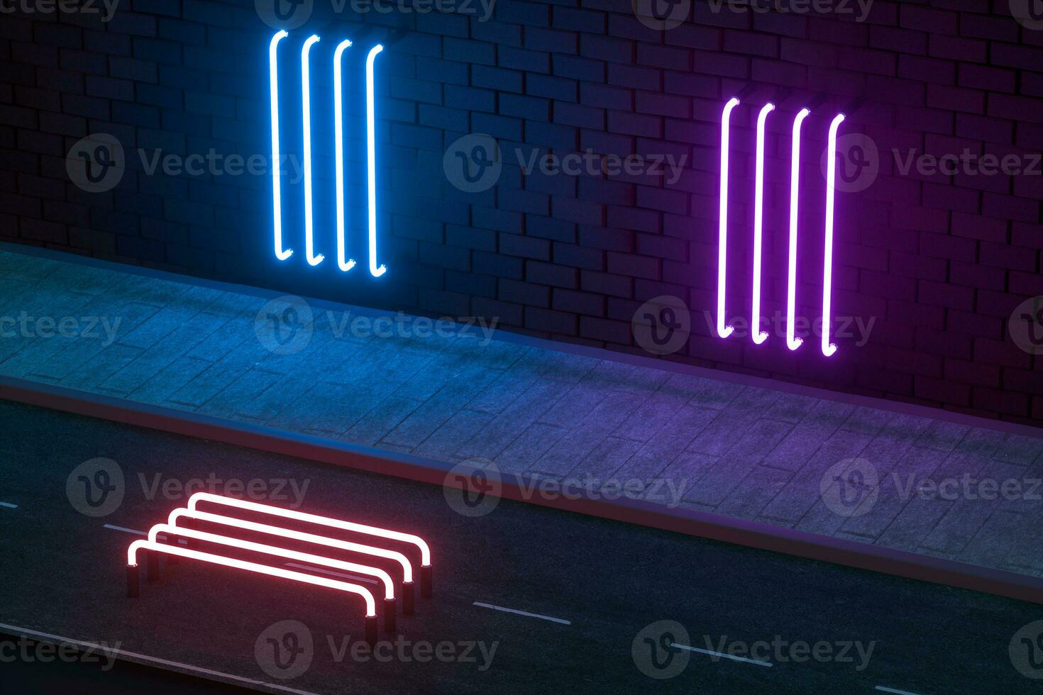 The glowing neon with brick wall background, 3d rendering. photo