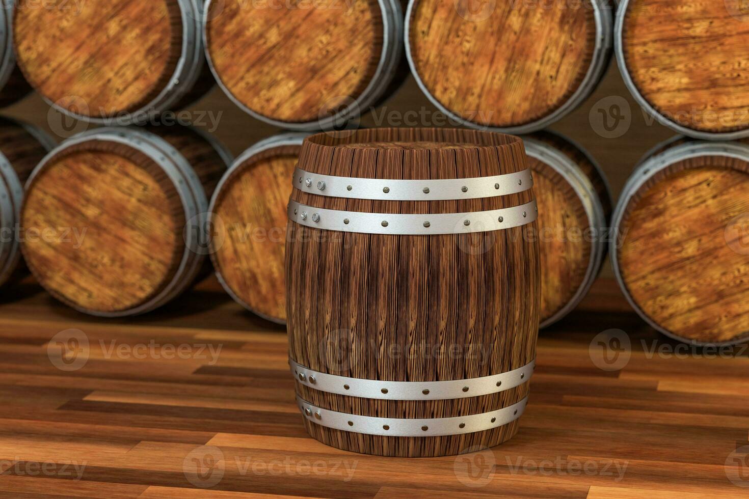 Wooden winery barrel with warm color background, 3d rendering photo