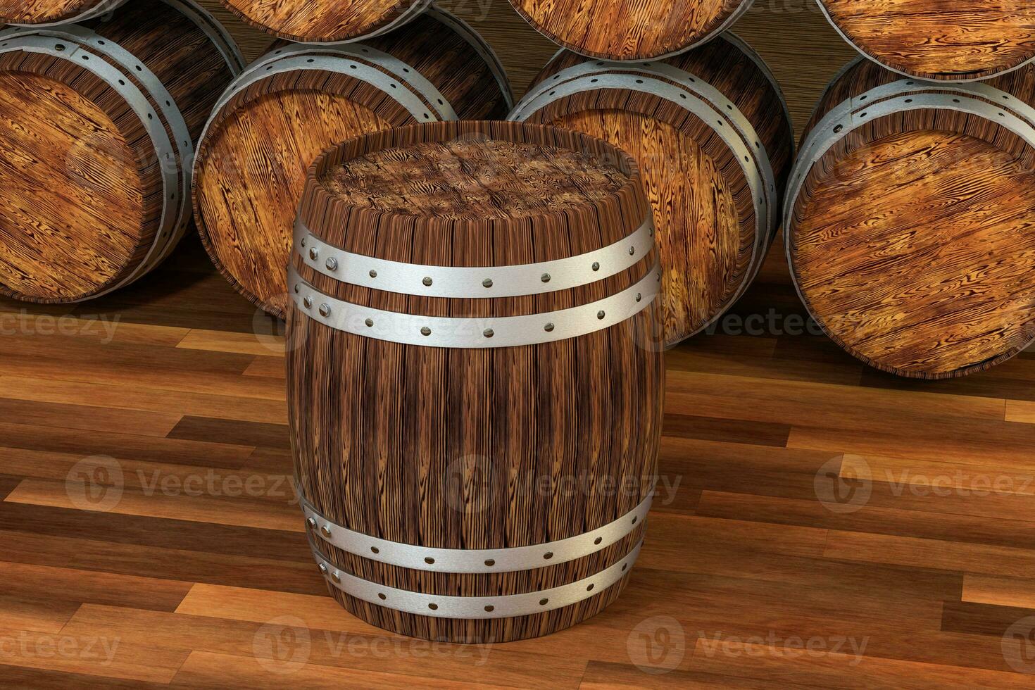 Wooden winery barrel with warm color background, 3d rendering photo