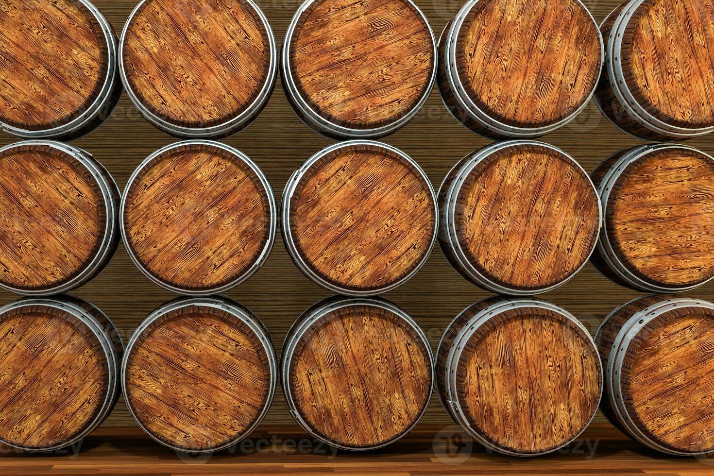 Wooden winery barrel with warm color background, 3d rendering photo
