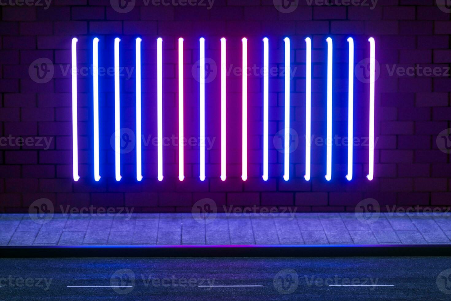 The glowing neon with brick wall background, 3d rendering. photo