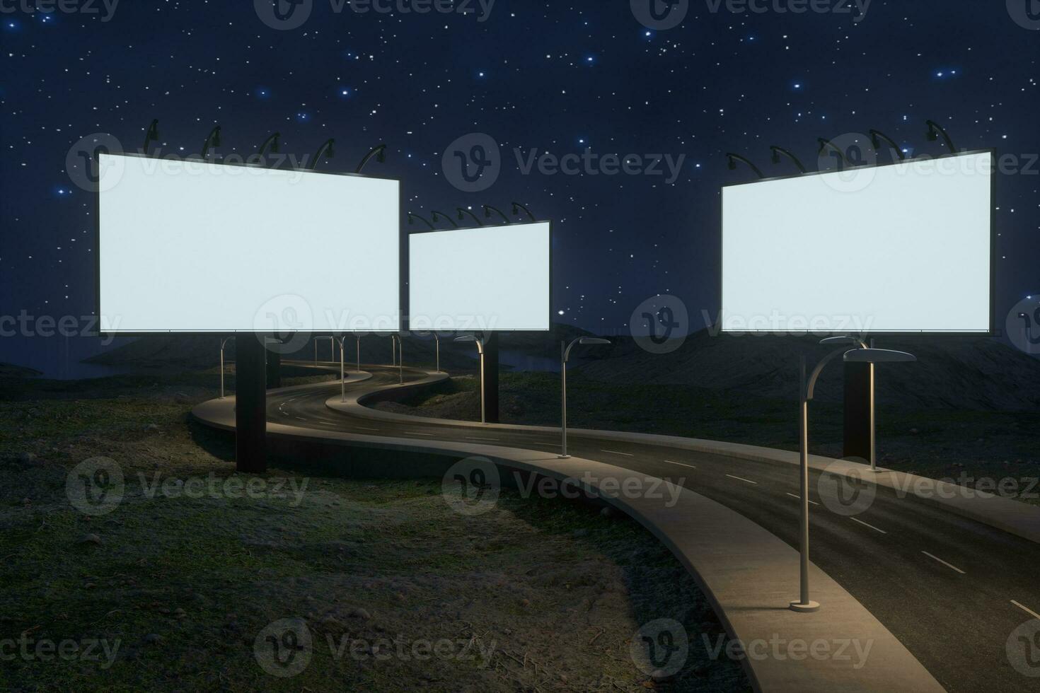 Blank advertising board and winding road, 3d rendering photo