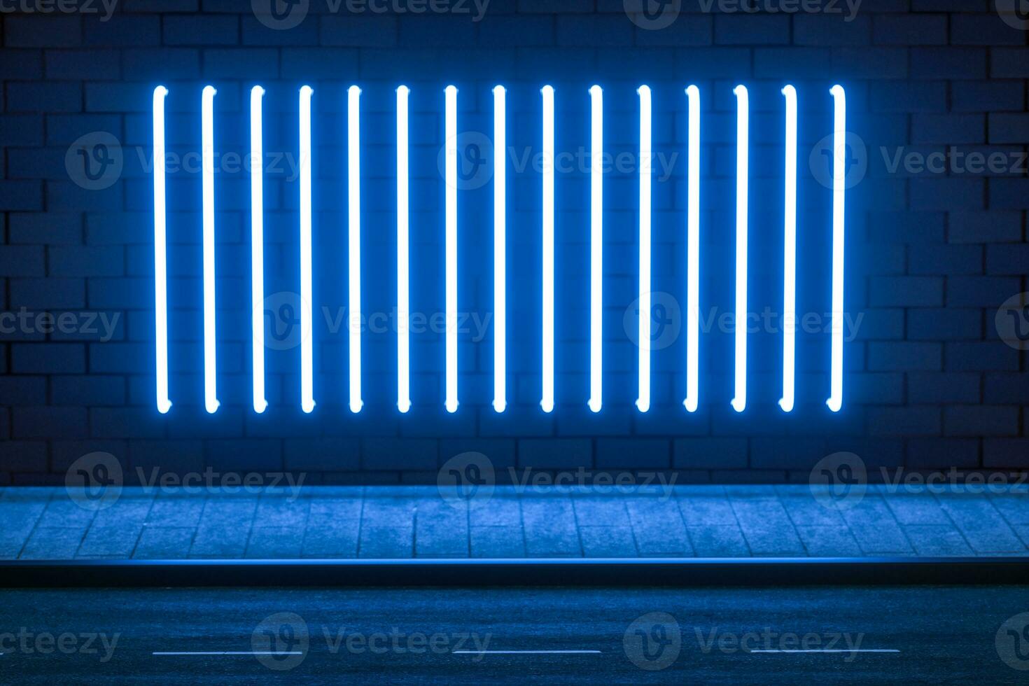 The glowing neon with brick wall background, 3d rendering. photo