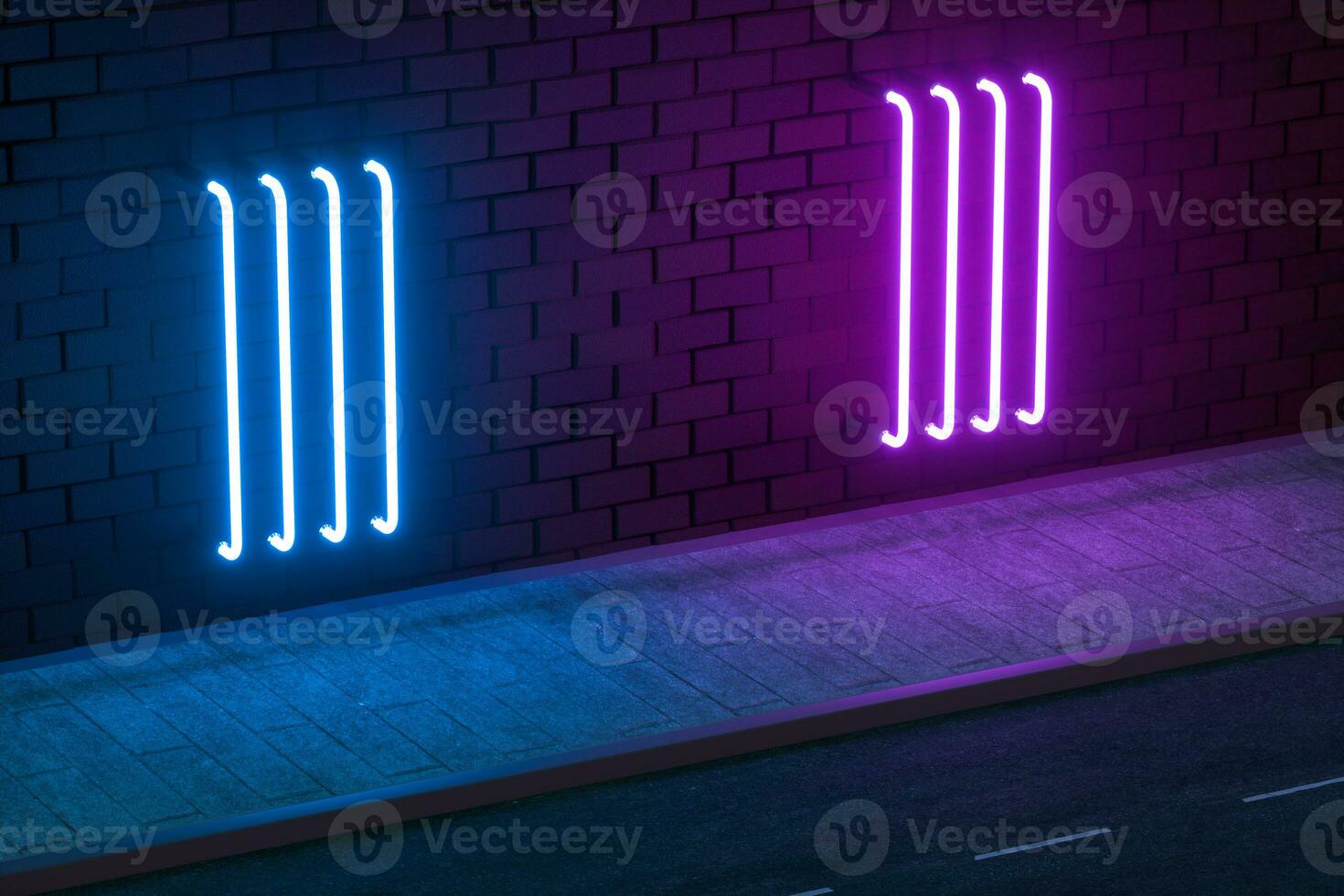 The glowing neon with brick wall background, 3d rendering. photo