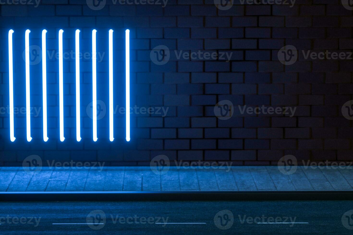 The glowing neon with brick wall background, 3d rendering. photo