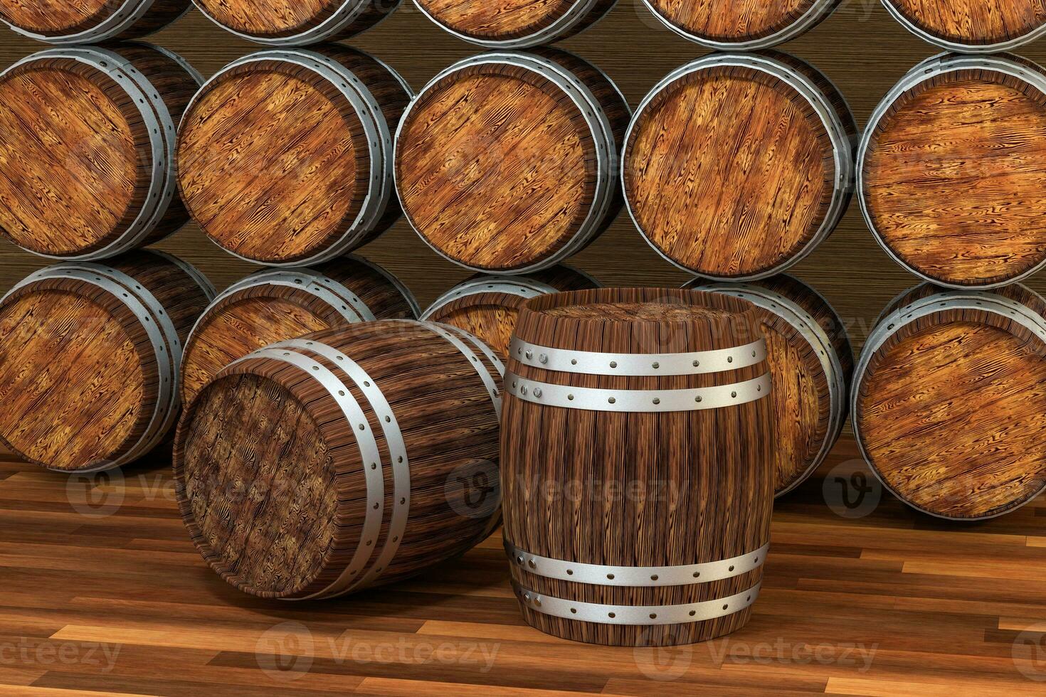 Wooden winery barrel with warm color background, 3d rendering photo