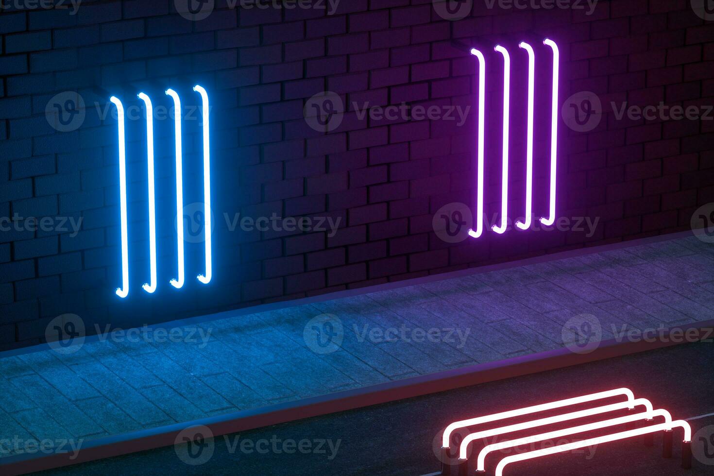 The glowing neon with brick wall background, 3d rendering. photo