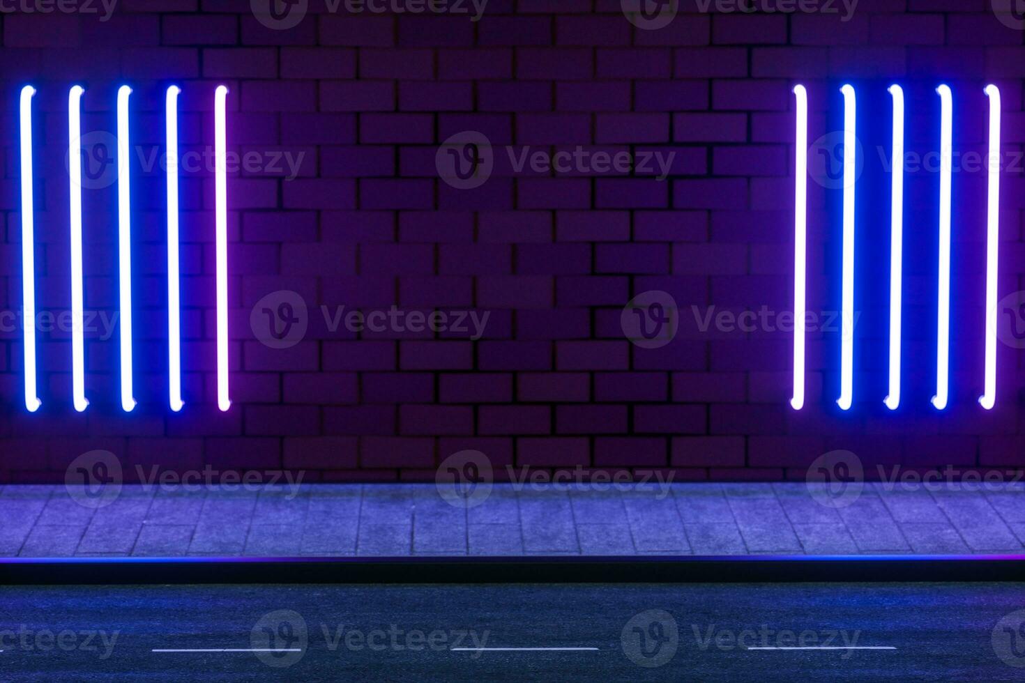 The glowing neon with brick wall background, 3d rendering. photo