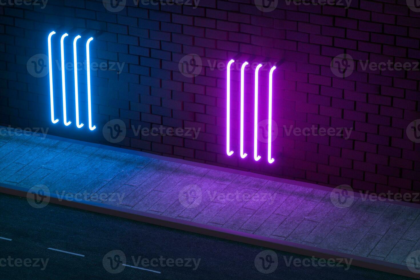 The glowing neon with brick wall background, 3d rendering. photo