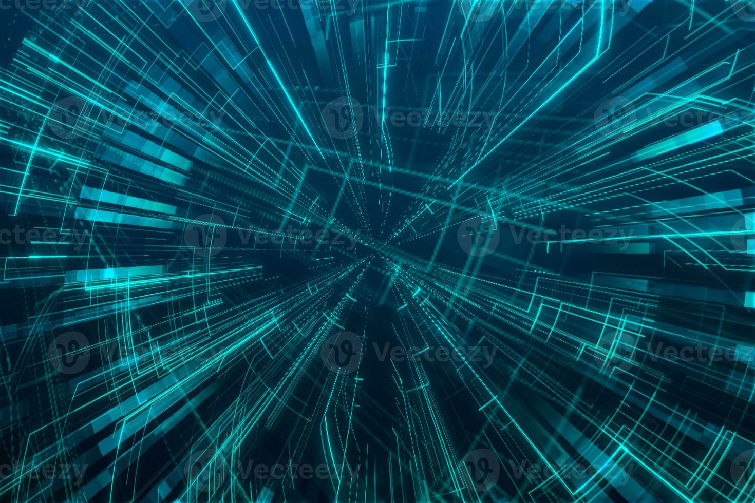 3d rendering, blue diverging technological lines photo