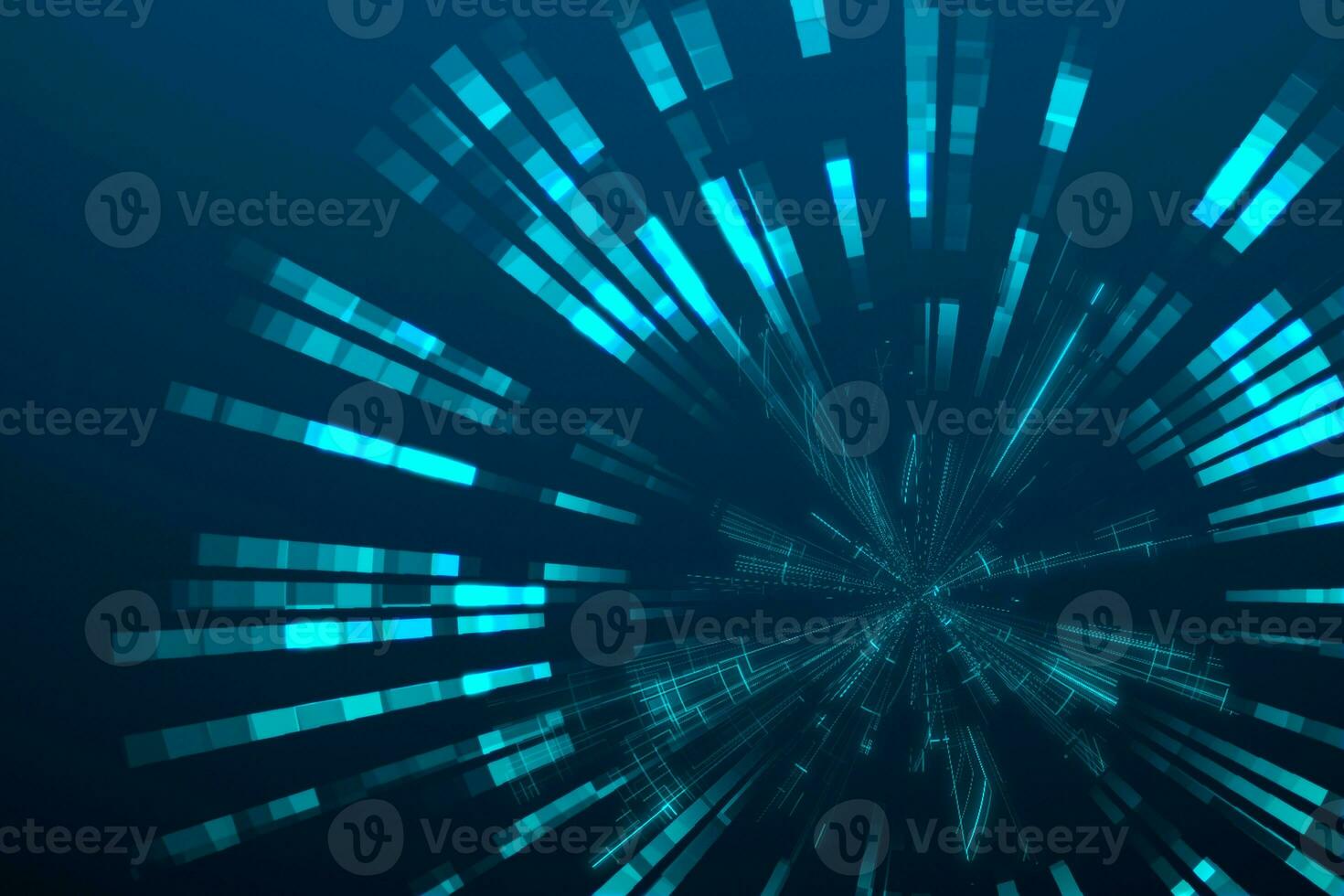 3d rendering, blue diverging technological lines photo