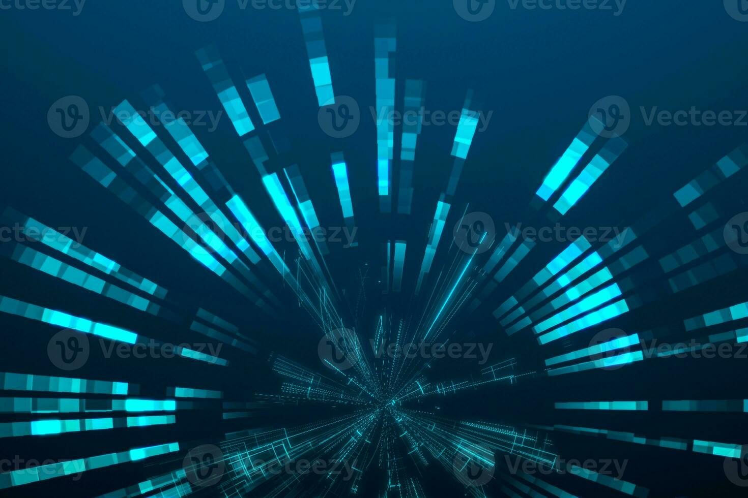 3d rendering, blue diverging technological lines photo