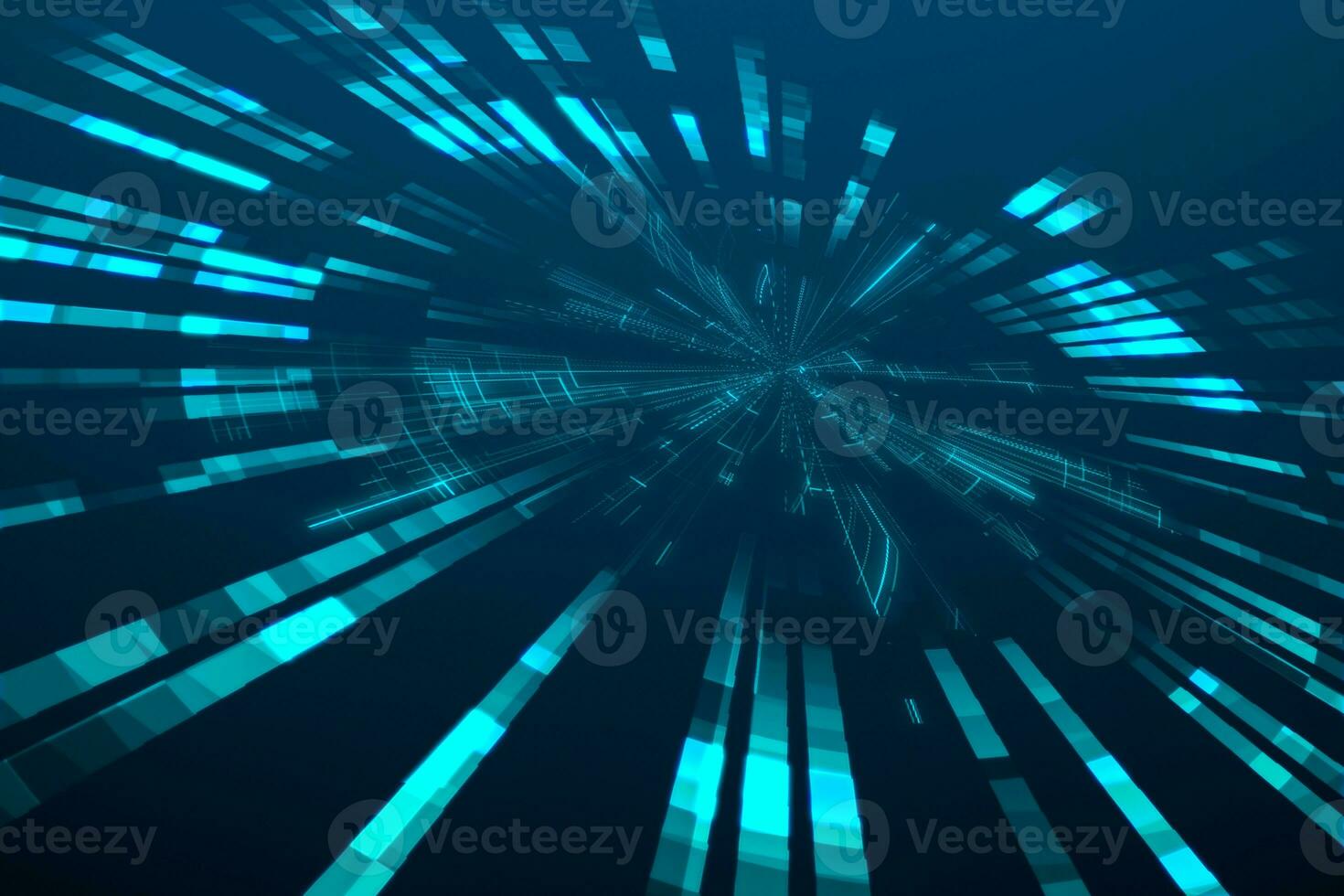 3d rendering, blue diverging technological lines photo