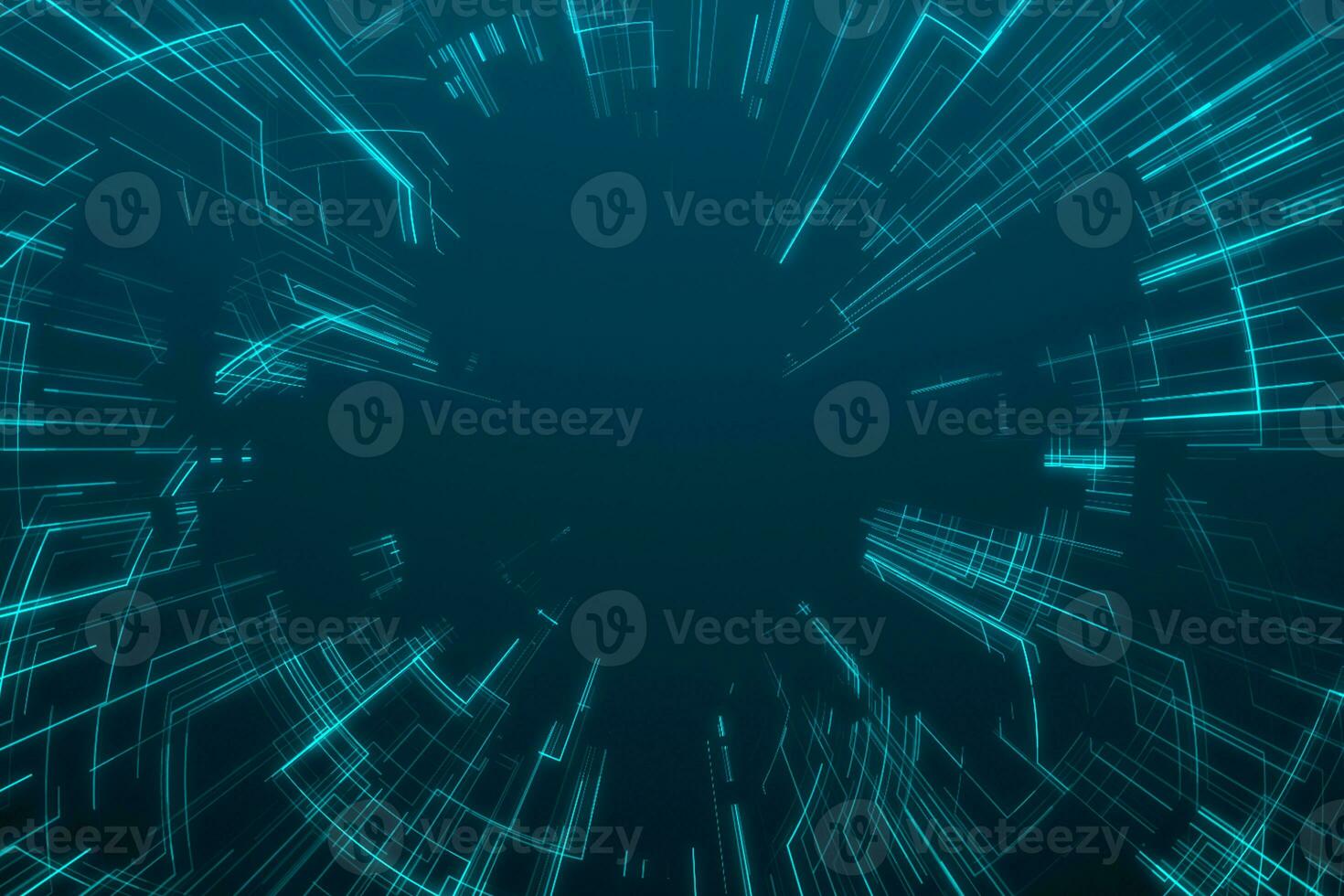 3d rendering, blue diverging technological lines photo