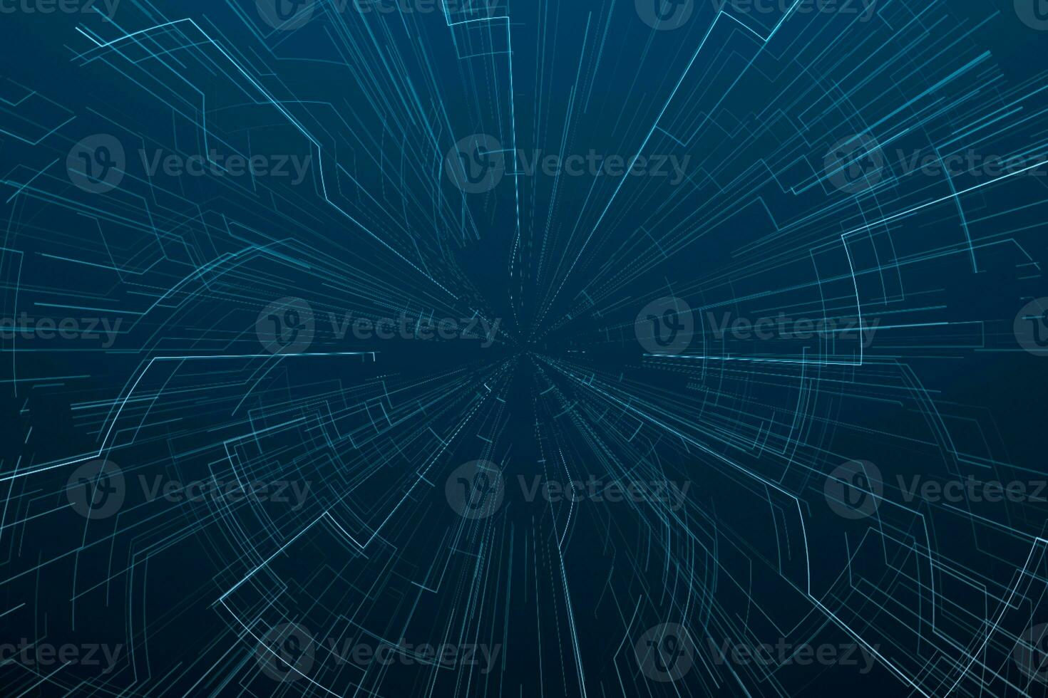 3d rendering, blue diverging technological lines photo