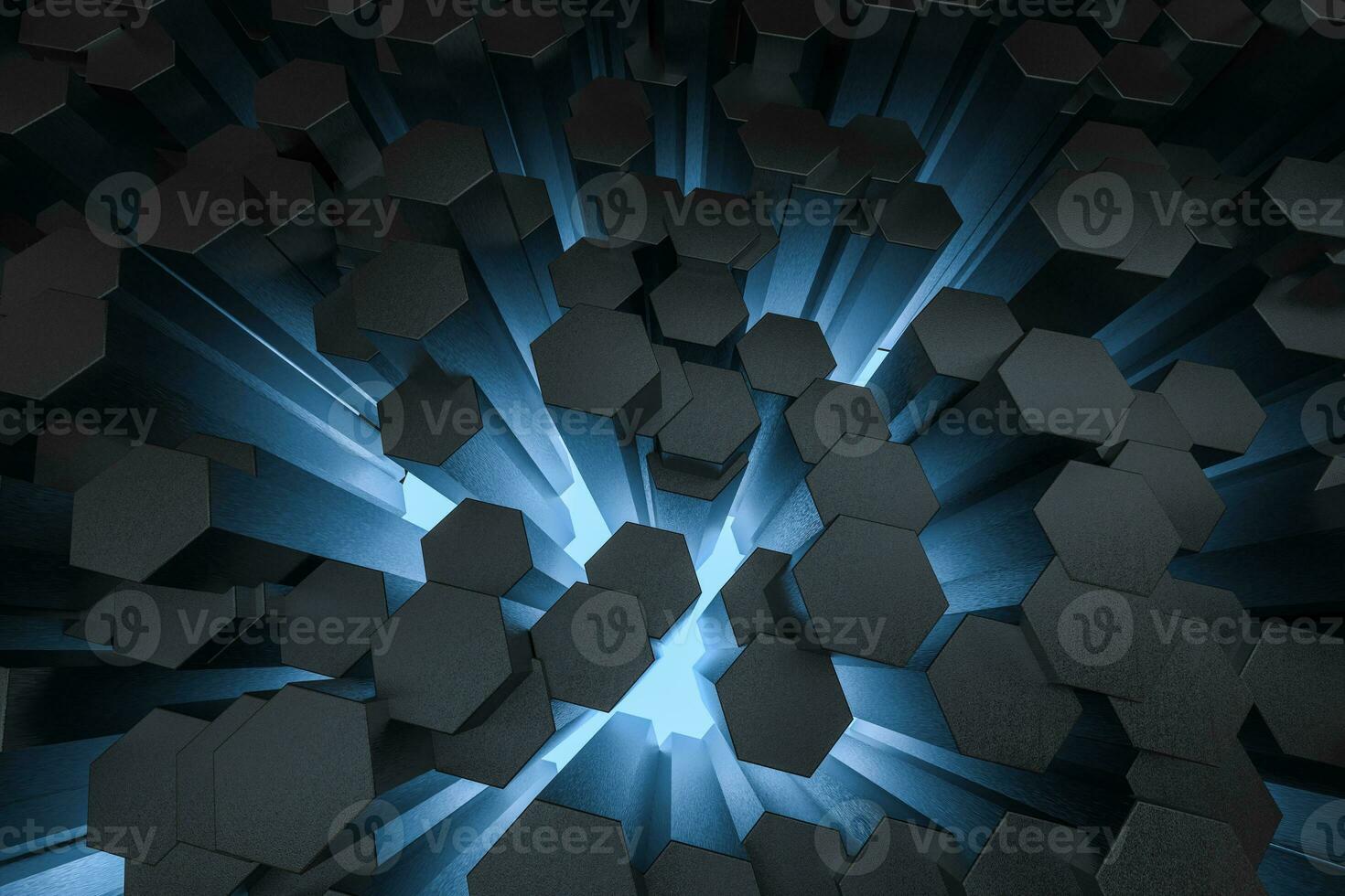 3d rendering, dark hexagonal background, sci-fi background photo