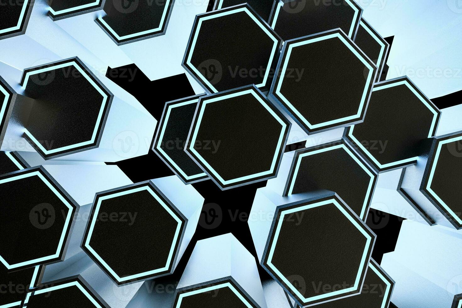 3d representación, oscuro hexagonal fondo, ciencia ficción antecedentes foto