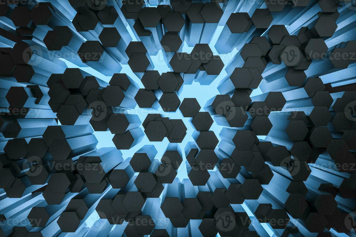 3d rendering, dark hexagonal background, sci-fi background photo