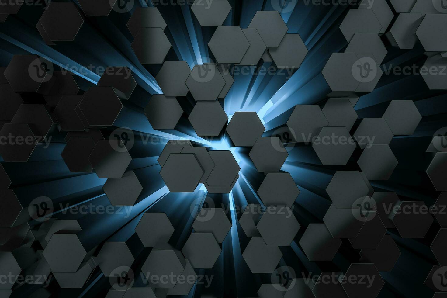 3d rendering, dark hexagonal background, sci-fi background photo