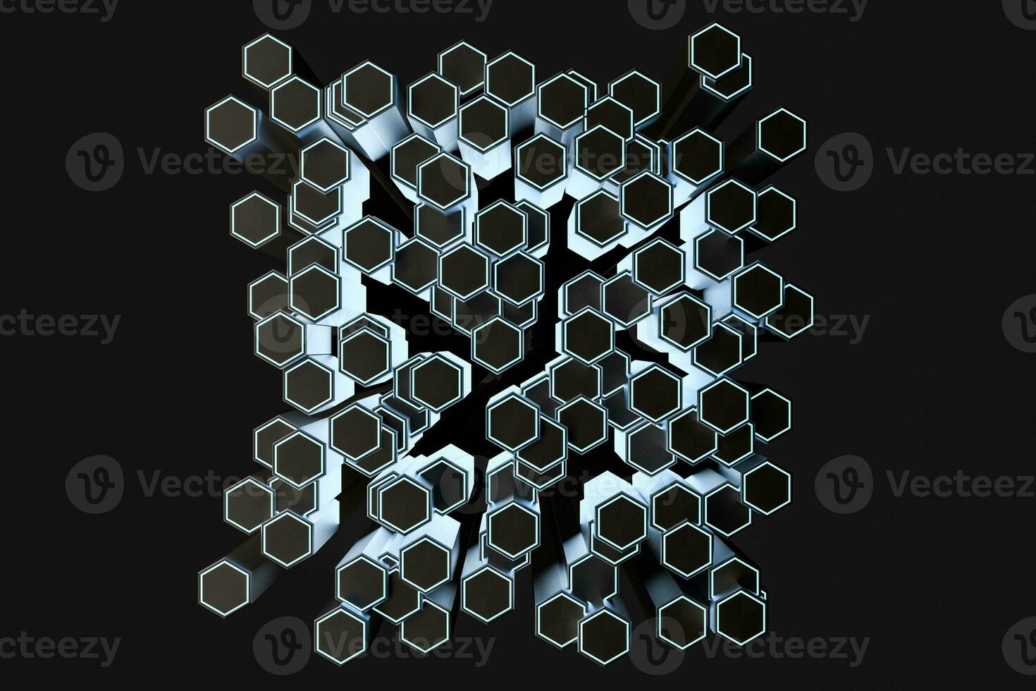 3d rendering, dark hexagonal background, sci-fi background photo