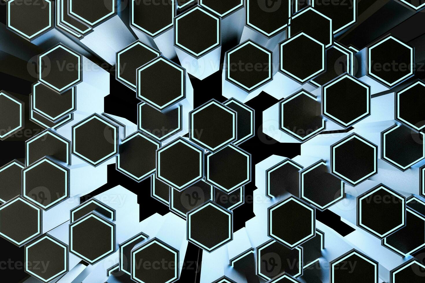 3d rendering, dark hexagonal background, sci-fi background photo