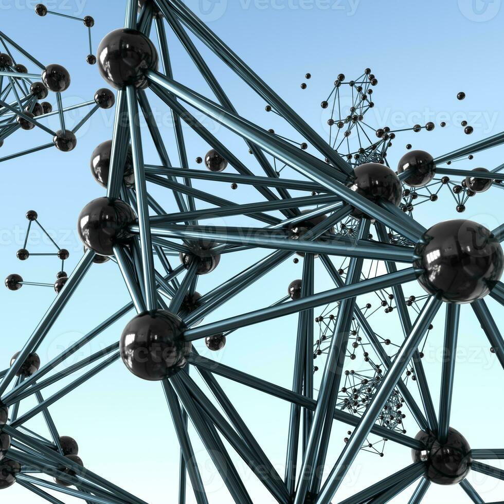 Gene lines and nodes, biological gene structure, 3d rendering. photo