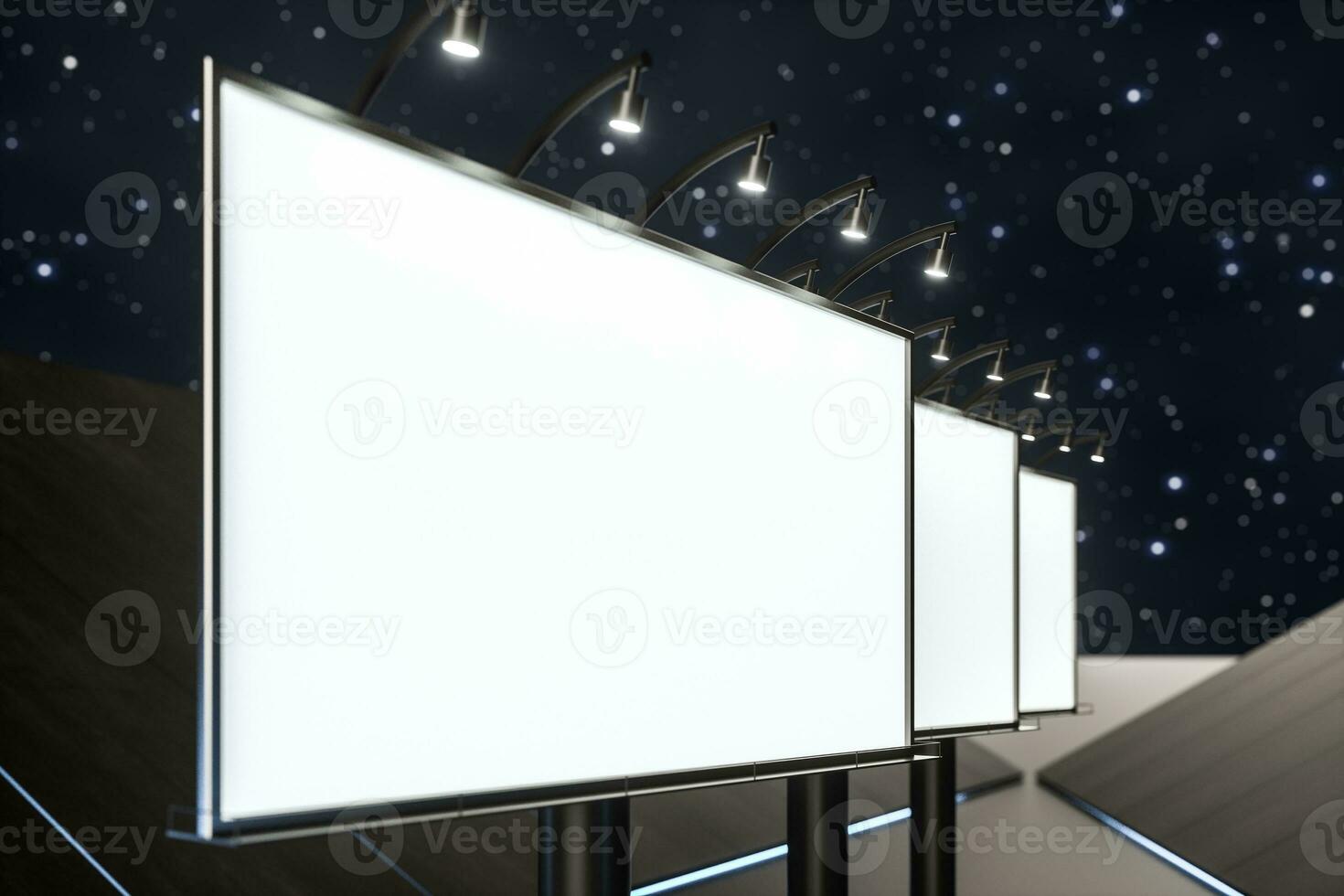 3d rendering, blank advertising board In the night scene photo