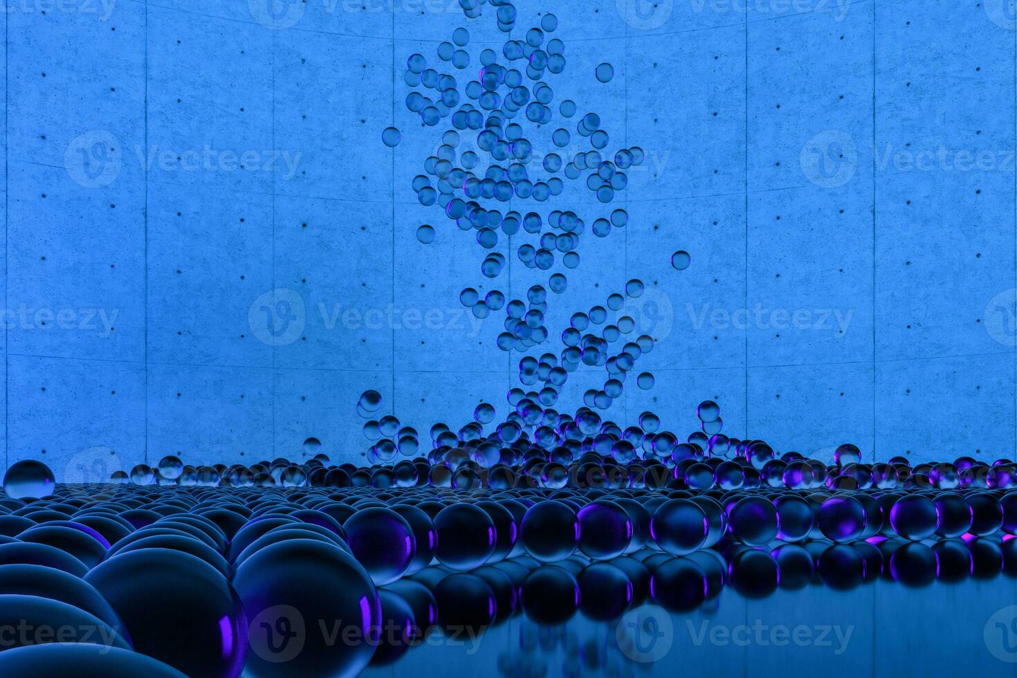 A mass of spheres falling down from above, 3d rendering. photo