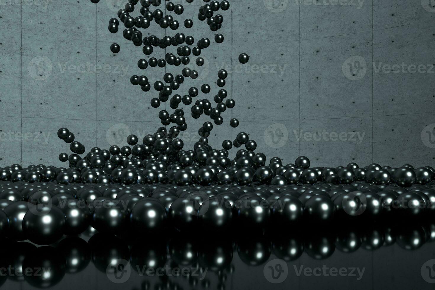 A mass of spheres falling down from above, 3d rendering. photo