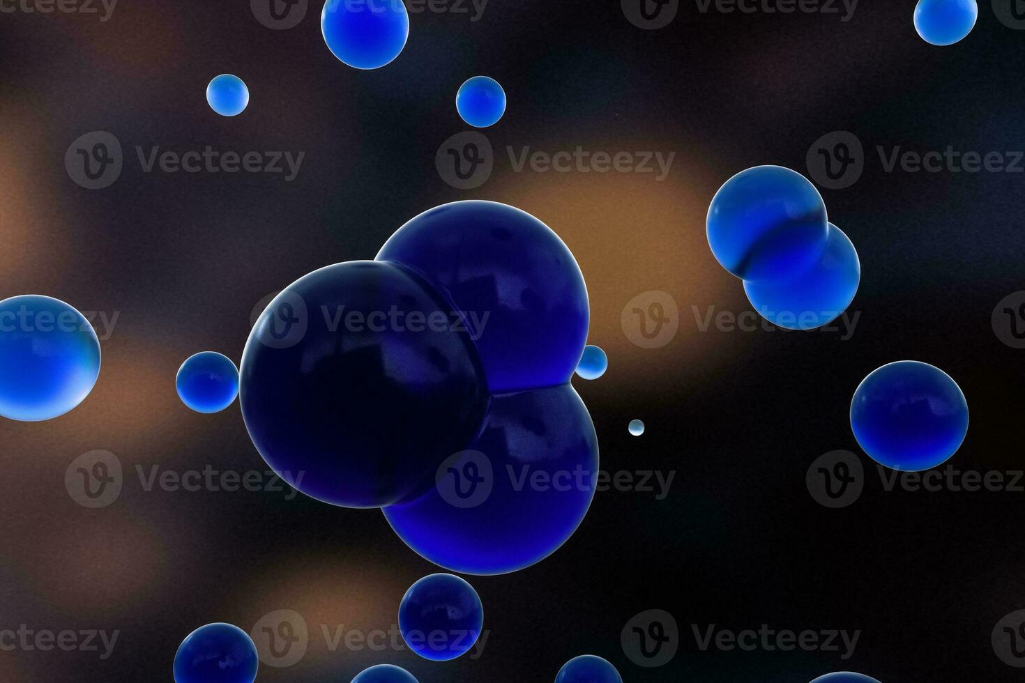 Blue spheres and molecular model, random distributed, 3d rendering. photo