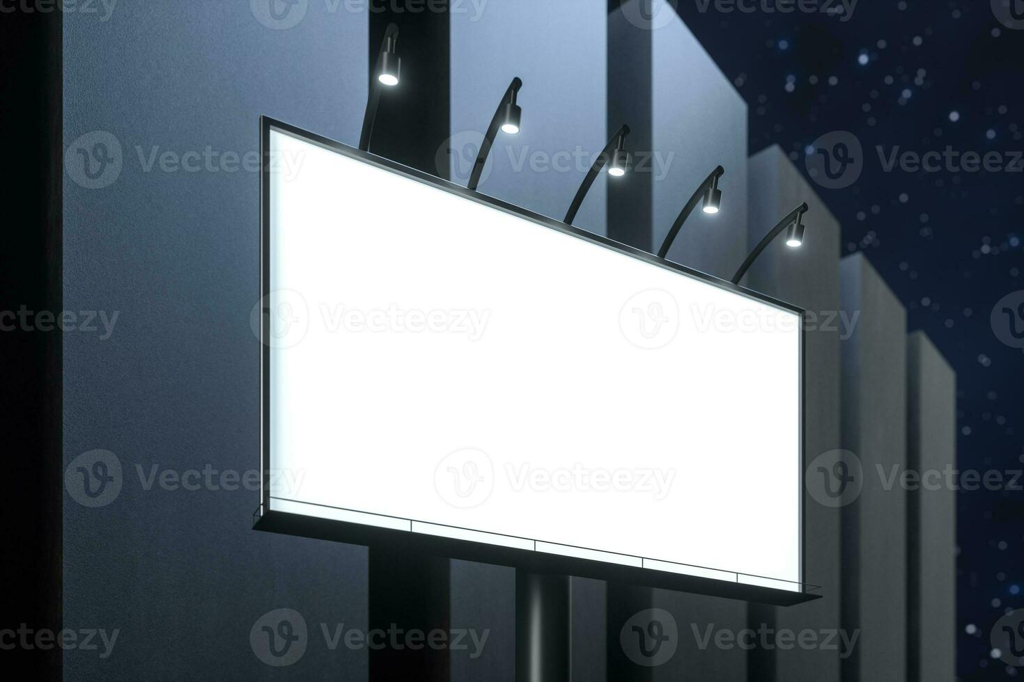 3d rendering, blank advertising board In the night scene photo