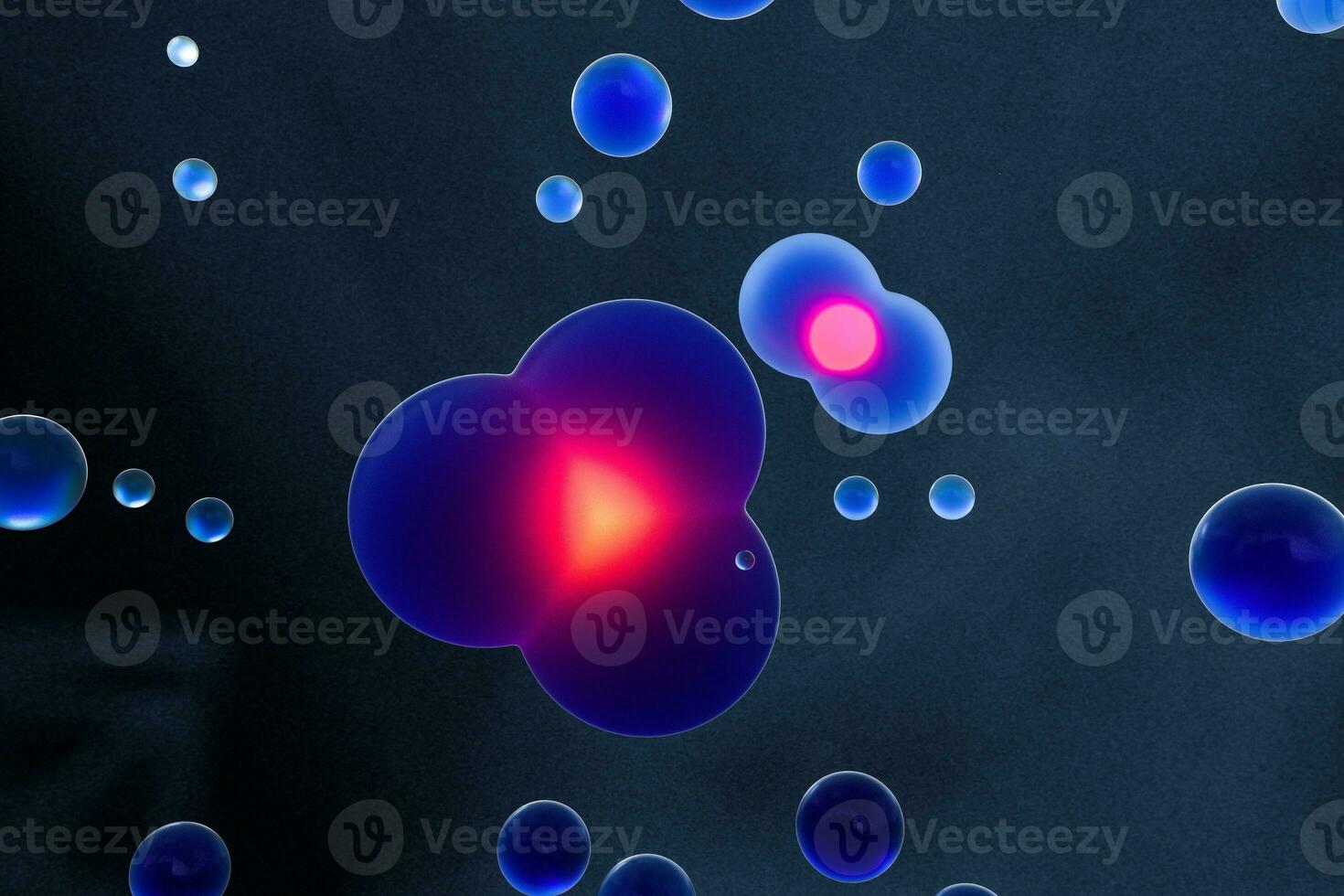 Blue spheres and molecular model, random distributed, 3d rendering. photo