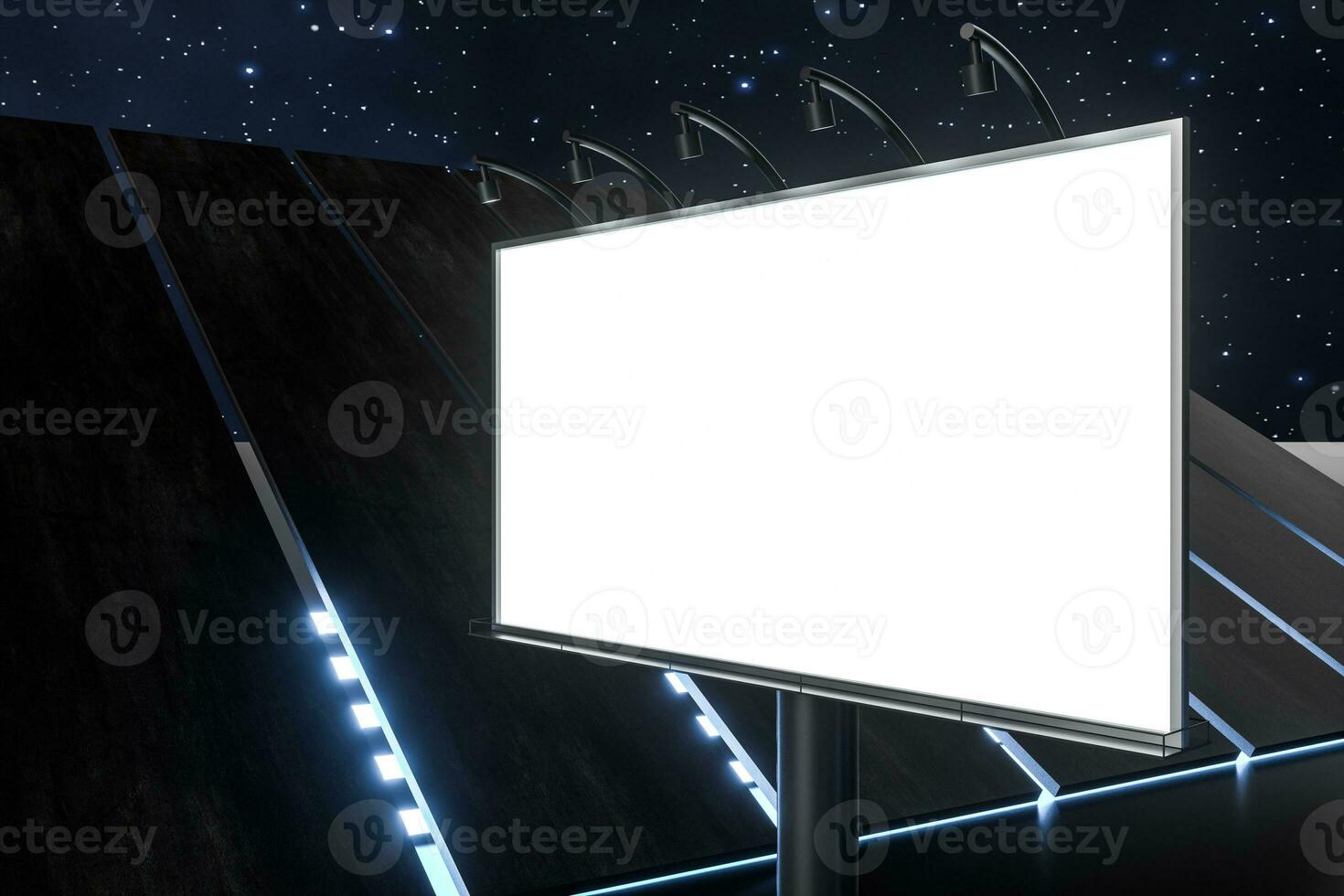 3d rendering, blank advertising board In the night scene photo