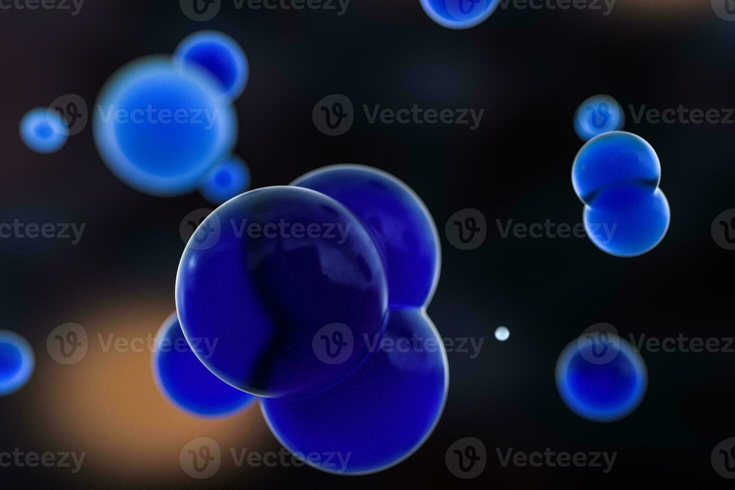 Blue spheres and molecular model, random distributed, 3d rendering. photo