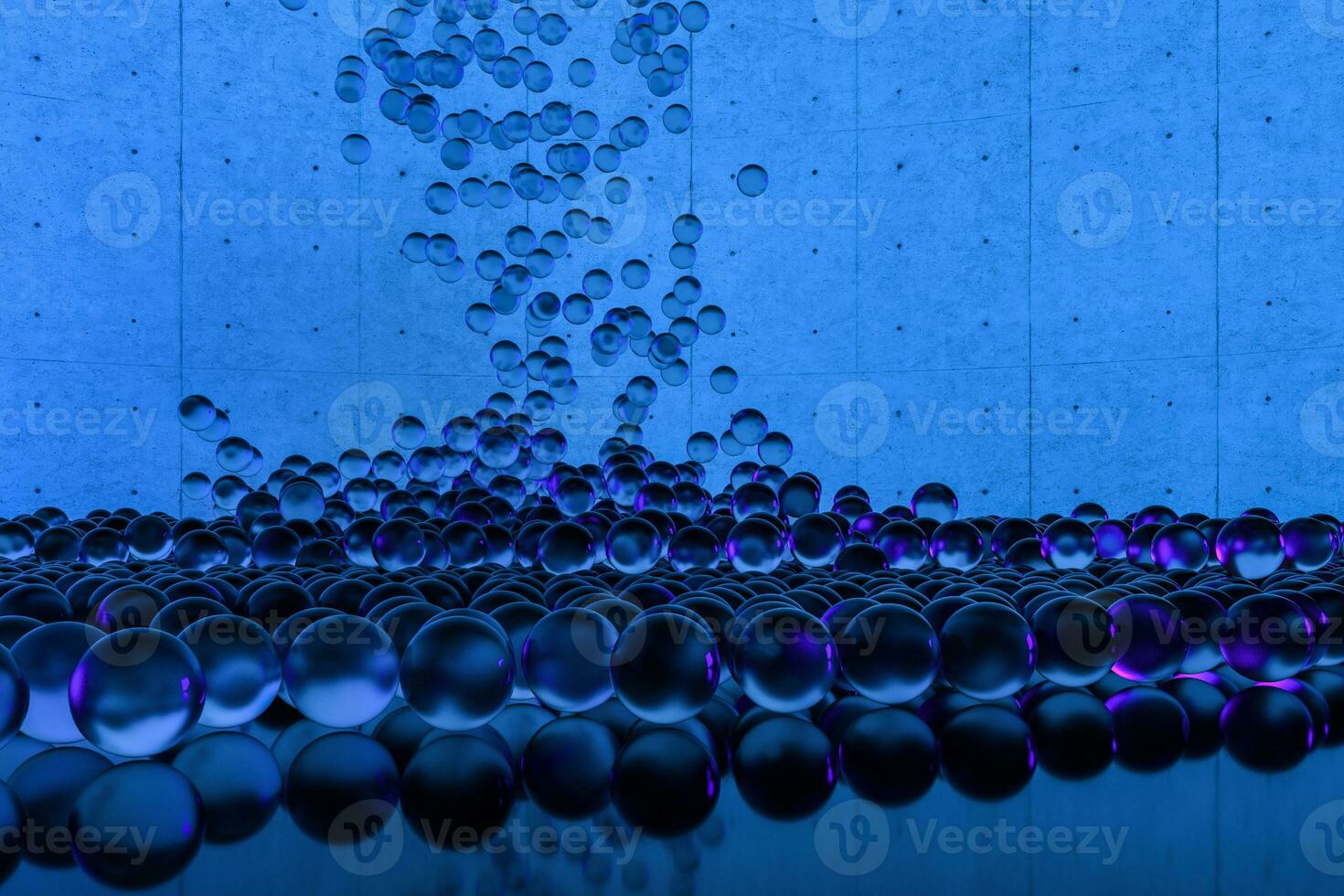 A mass of spheres falling down from above, 3d rendering. photo