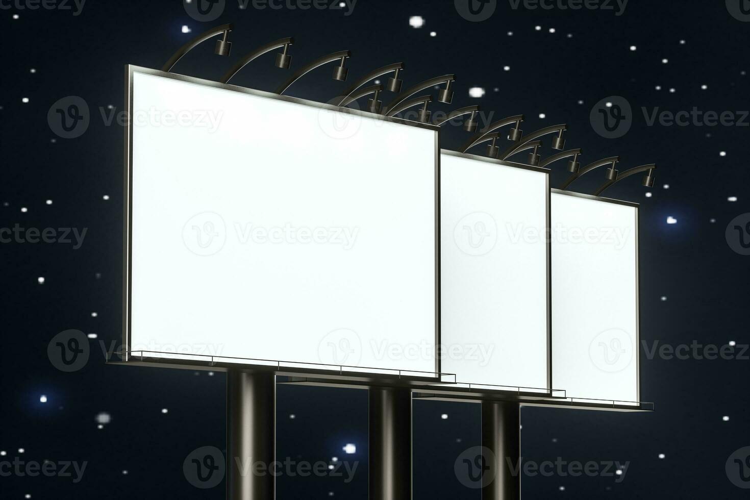 3d rendering, blank advertising board In the night scene photo