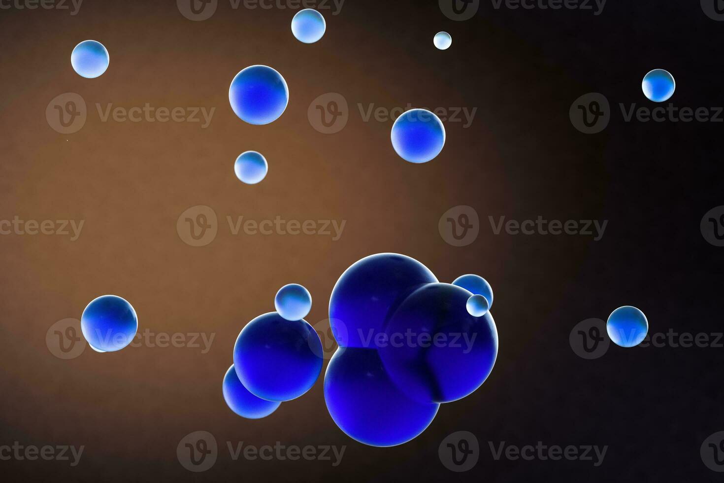 Blue spheres and molecular model, random distributed, 3d rendering. photo