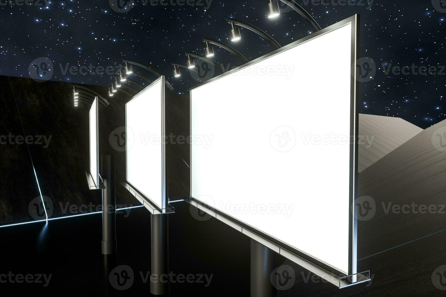 3d rendering, blank advertising board In the night scene photo