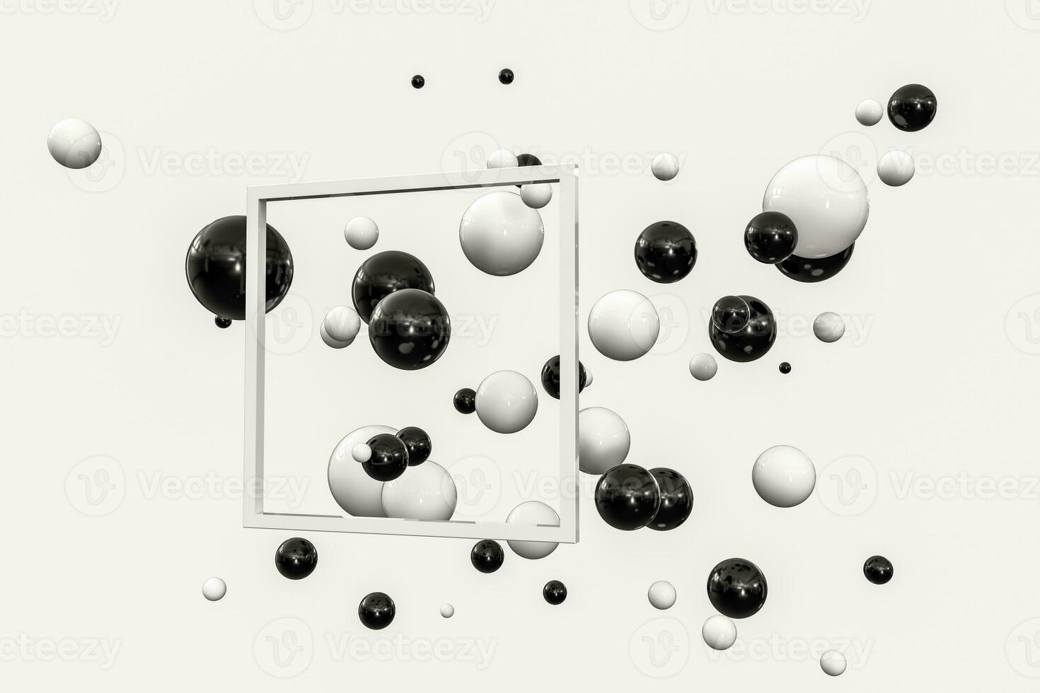 3d rendering, black and white balls with frame in the middle. photo
